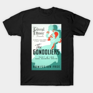 The Gondoliers vintage screen print in turquoise, white, and orange, 1937: Retro theatre poster, cleaned and restored T-Shirt